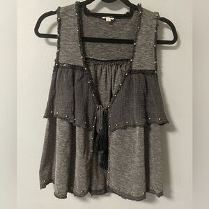 NWOT POL Ruffle Open Tank/ Vest with Ties. Size Small